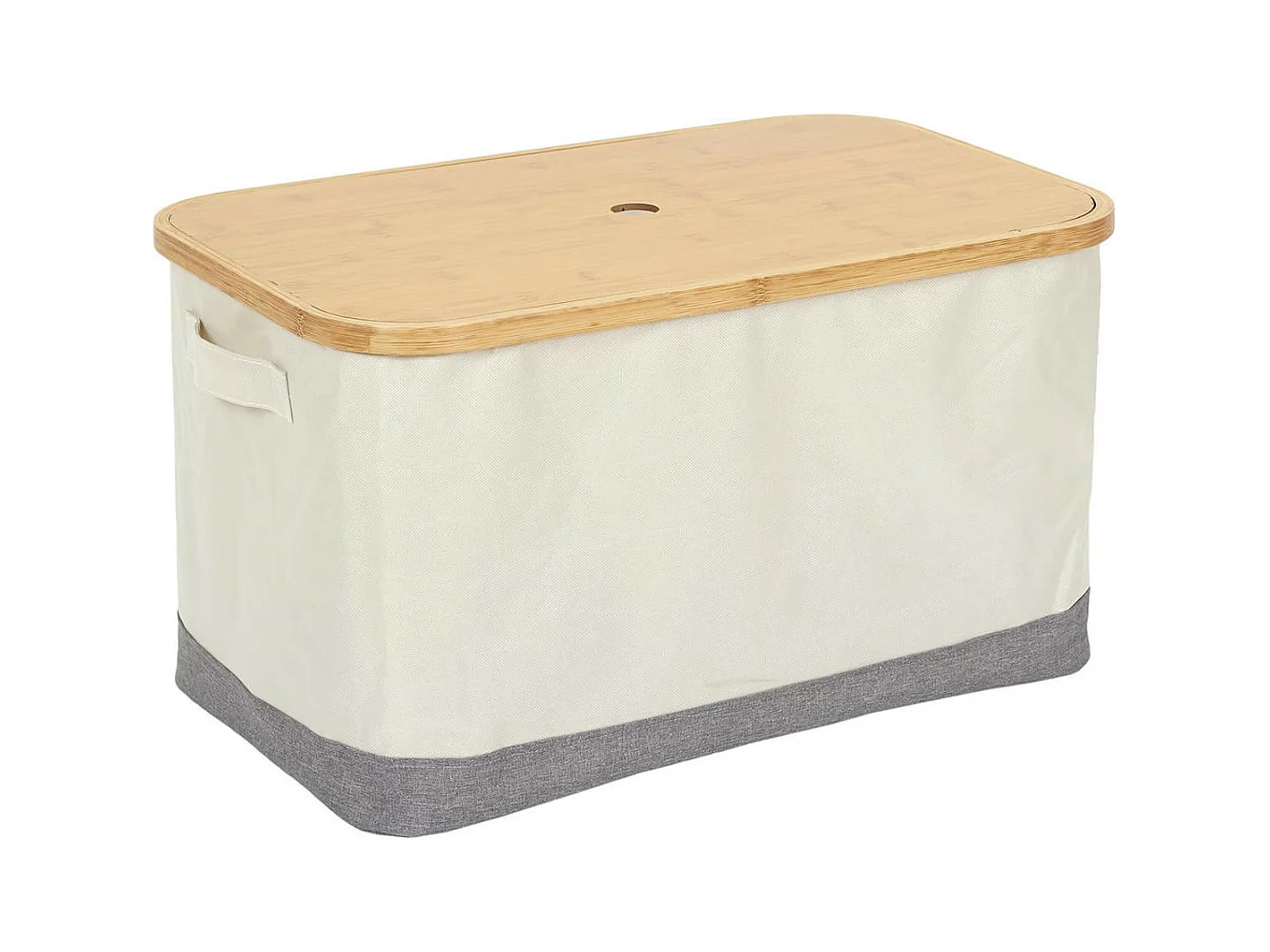 LAZEN - Lot de 3 Panières Bambou avec Couvercle Tissu Blanc et Gris