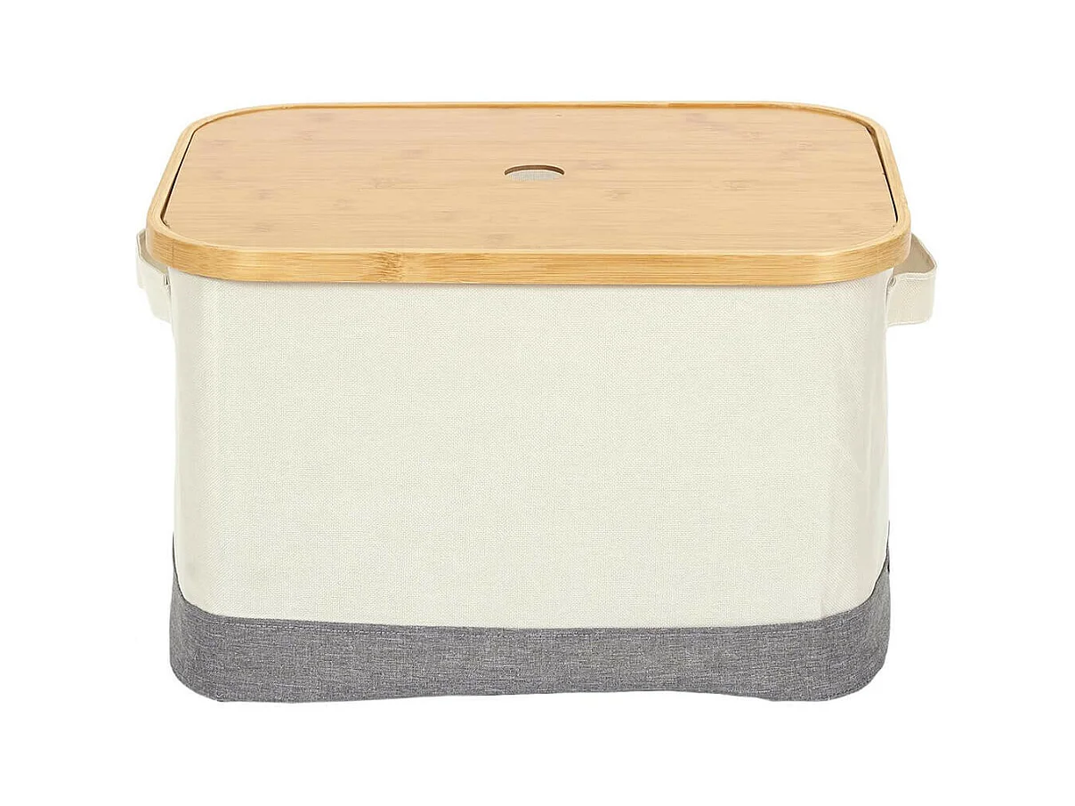 LAZEN - Lot de 3 Panières Bambou avec Couvercle Tissu Blanc et Gris