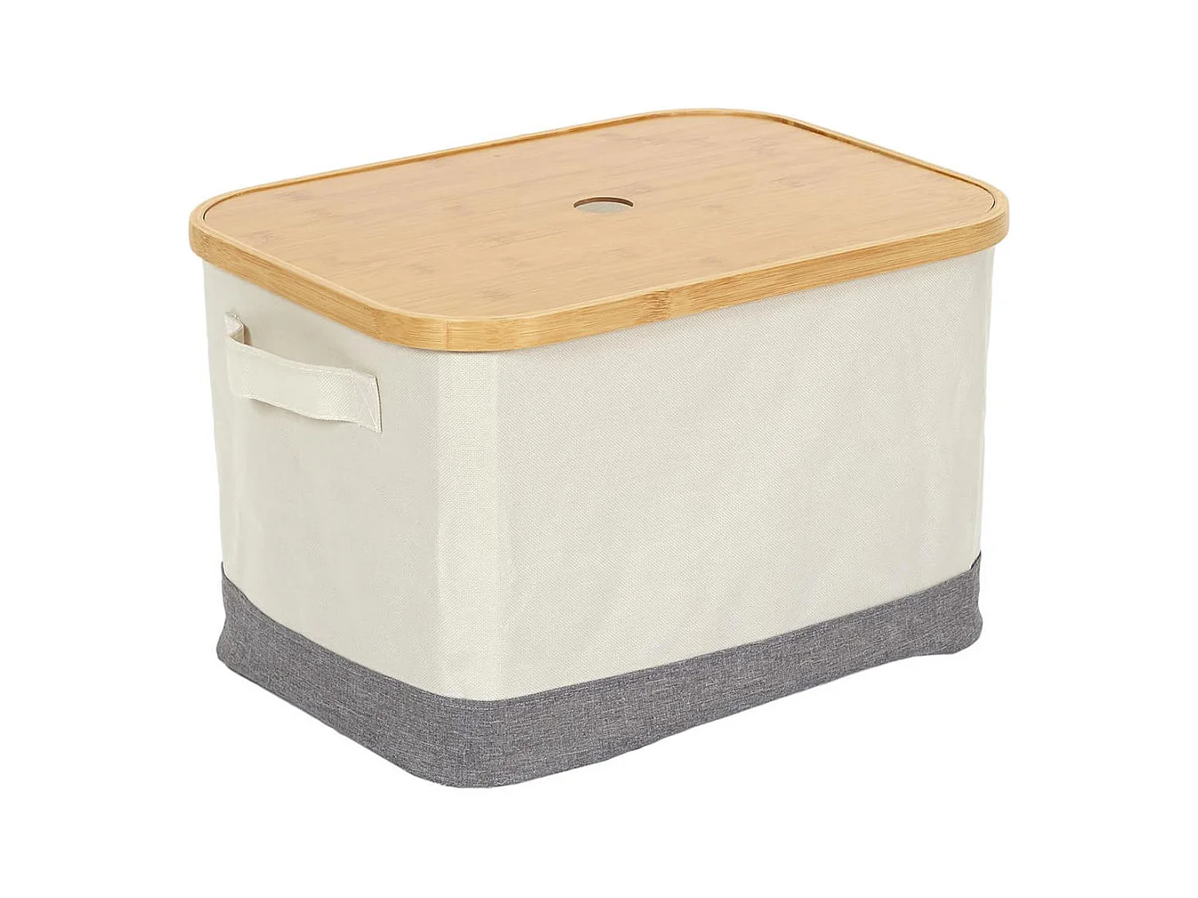 LAZEN - Lot de 3 Panières Bambou avec Couvercle Tissu Blanc et Gris