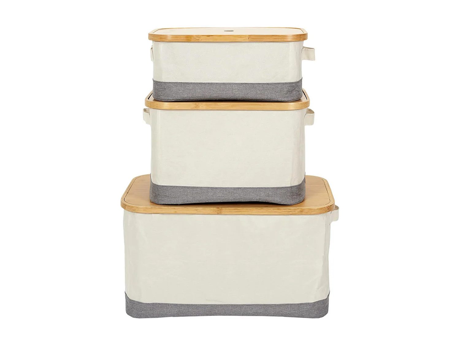 LAZEN - Lot de 3 Panières Bambou avec Couvercle Tissu Blanc et Gris