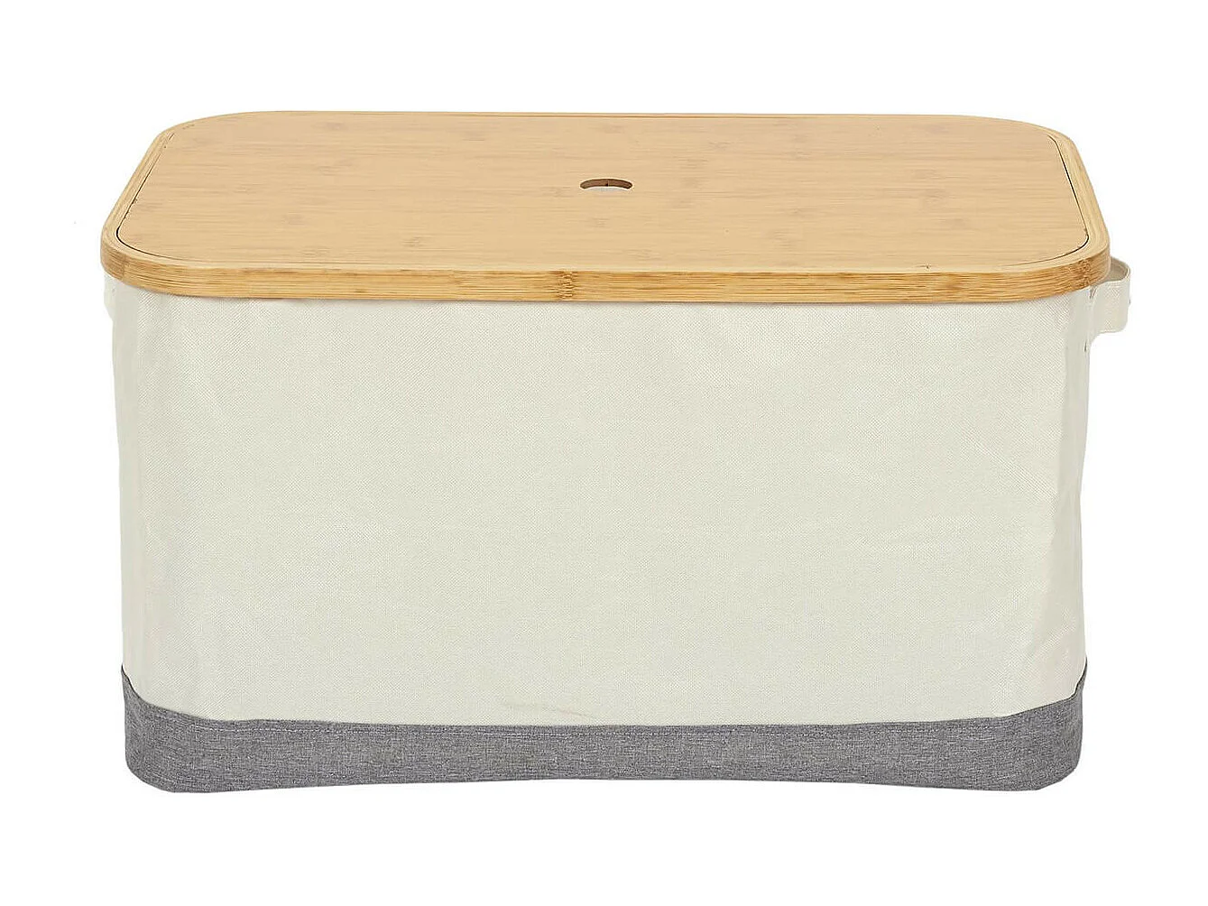 LAZEN - Lot de 3 Panières Bambou avec Couvercle Tissu Blanc et Gris