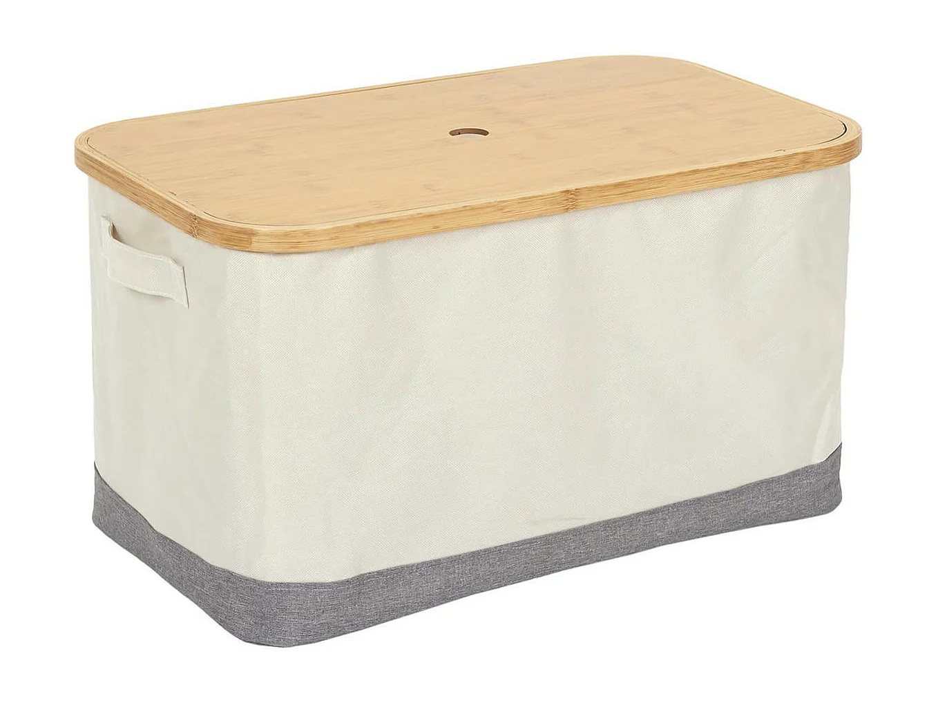 LAZEN - Lot de 3 Panières Bambou avec Couvercle Tissu Blanc et Gris