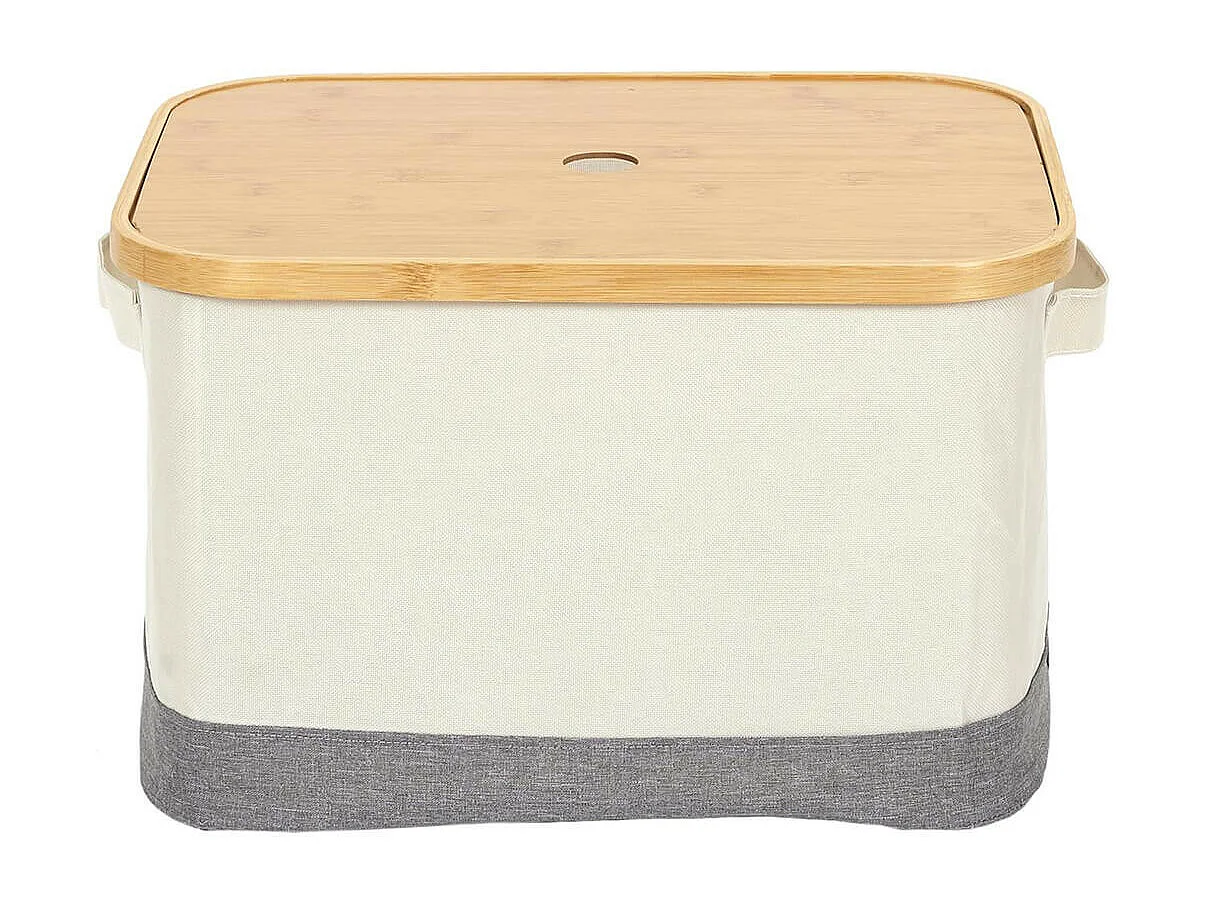 LAZEN - Lot de 3 Panières Bambou avec Couvercle Tissu Blanc et Gris