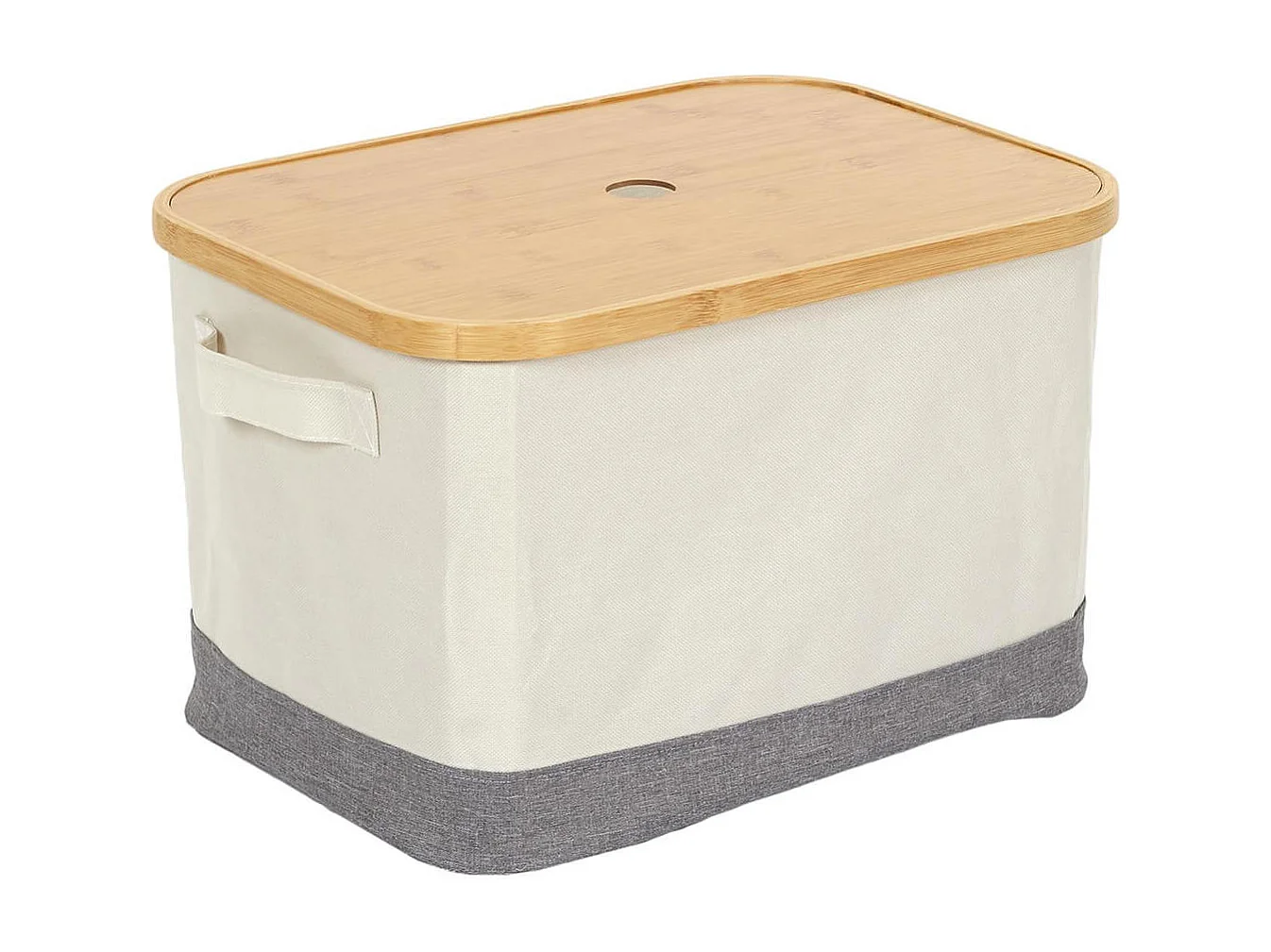 LAZEN - Lot de 3 Panières Bambou avec Couvercle Tissu Blanc et Gris