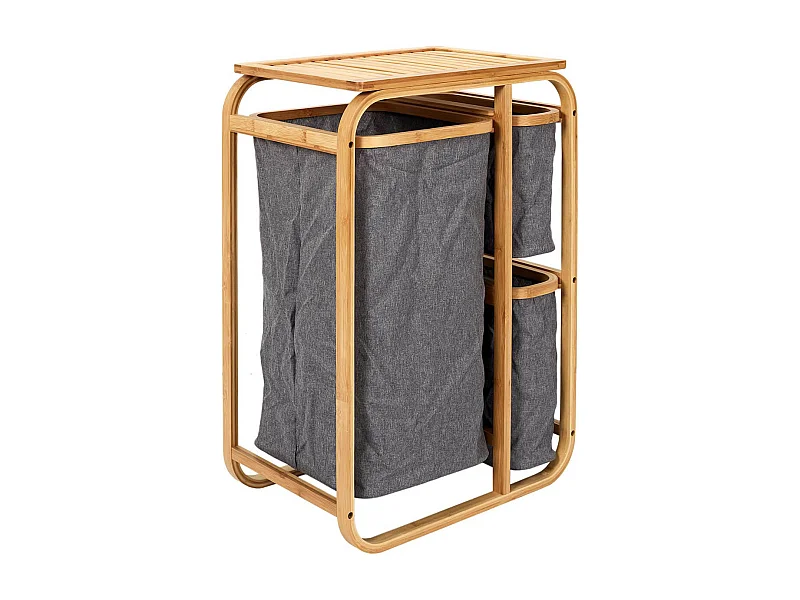 LAZEN - Rangement à 3 Panières en Bambou et Tissu Gris