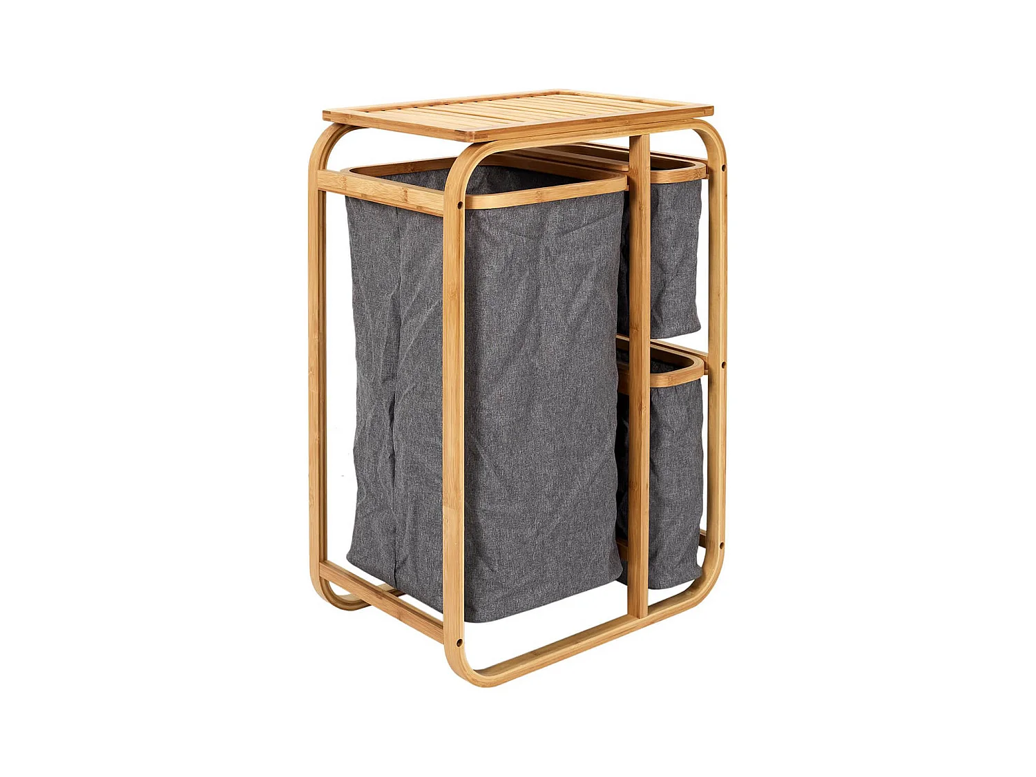 LAZEN - Rangement à 3 Panières en Bambou et Tissu Gris