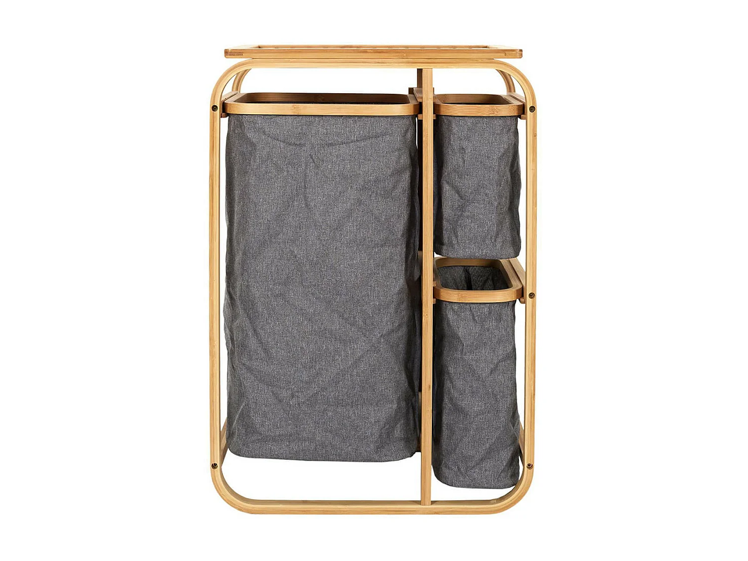 LAZEN - Rangement à 3 Panières en Bambou et Tissu Gris