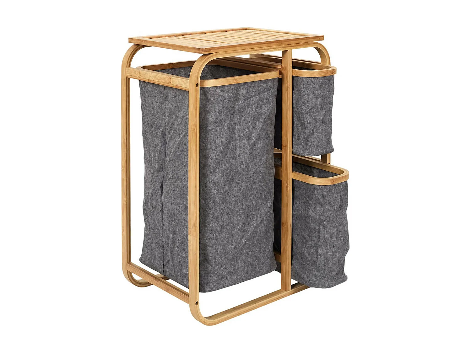 LAZEN - Rangement à 3 Panières en Bambou et Tissu Gris