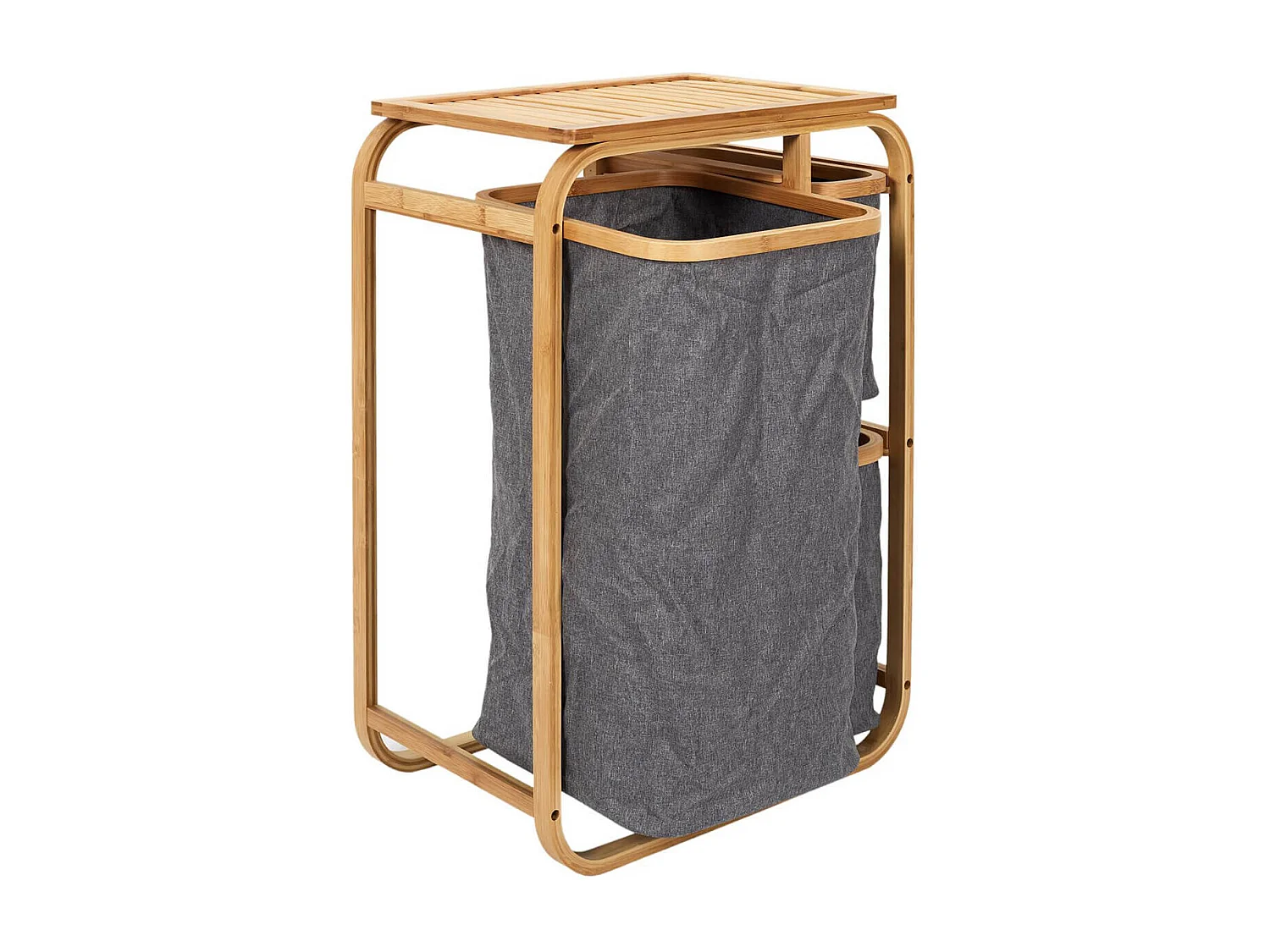 LAZEN - Rangement à 3 Panières en Bambou et Tissu Gris