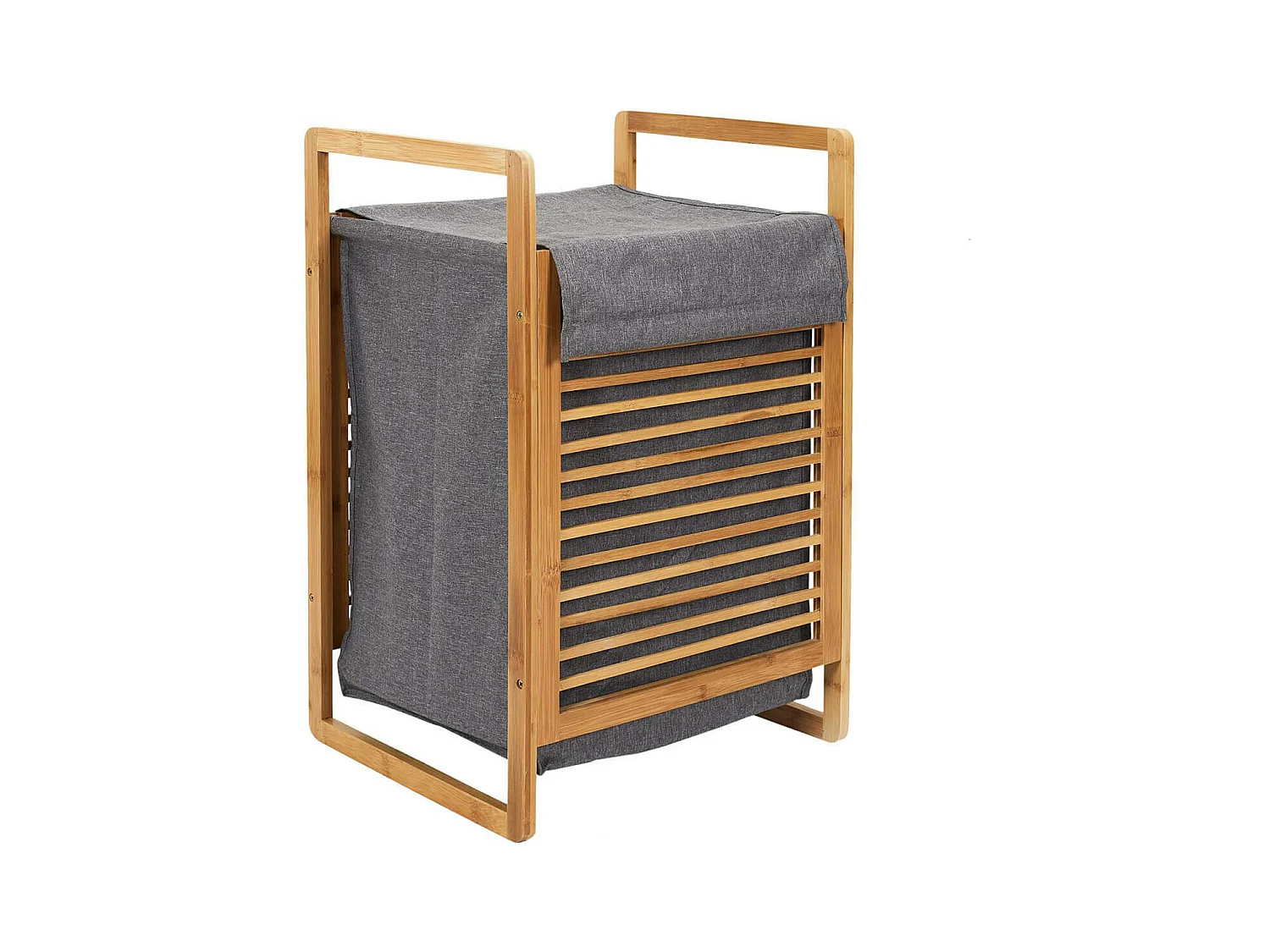 LAZEN - Panière à Linge Bambou et Tissu Gris