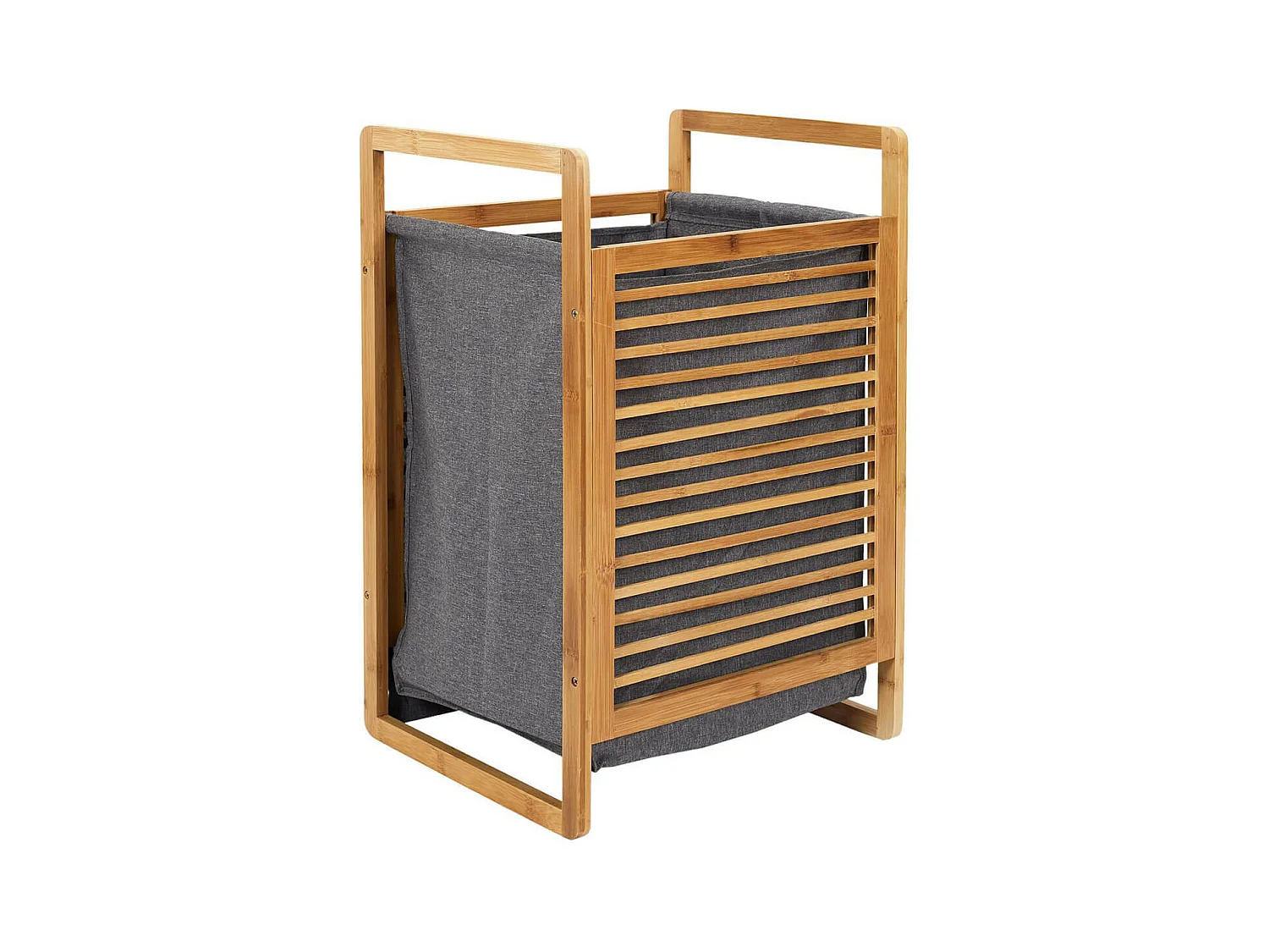 LAZEN - Panière à Linge Bambou et Tissu Gris