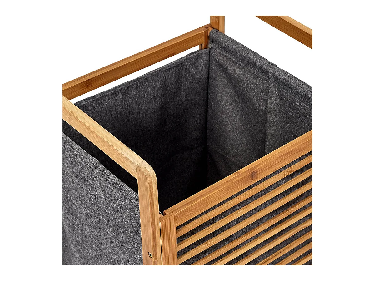 LAZEN - Panière à Linge Bambou et Tissu Gris