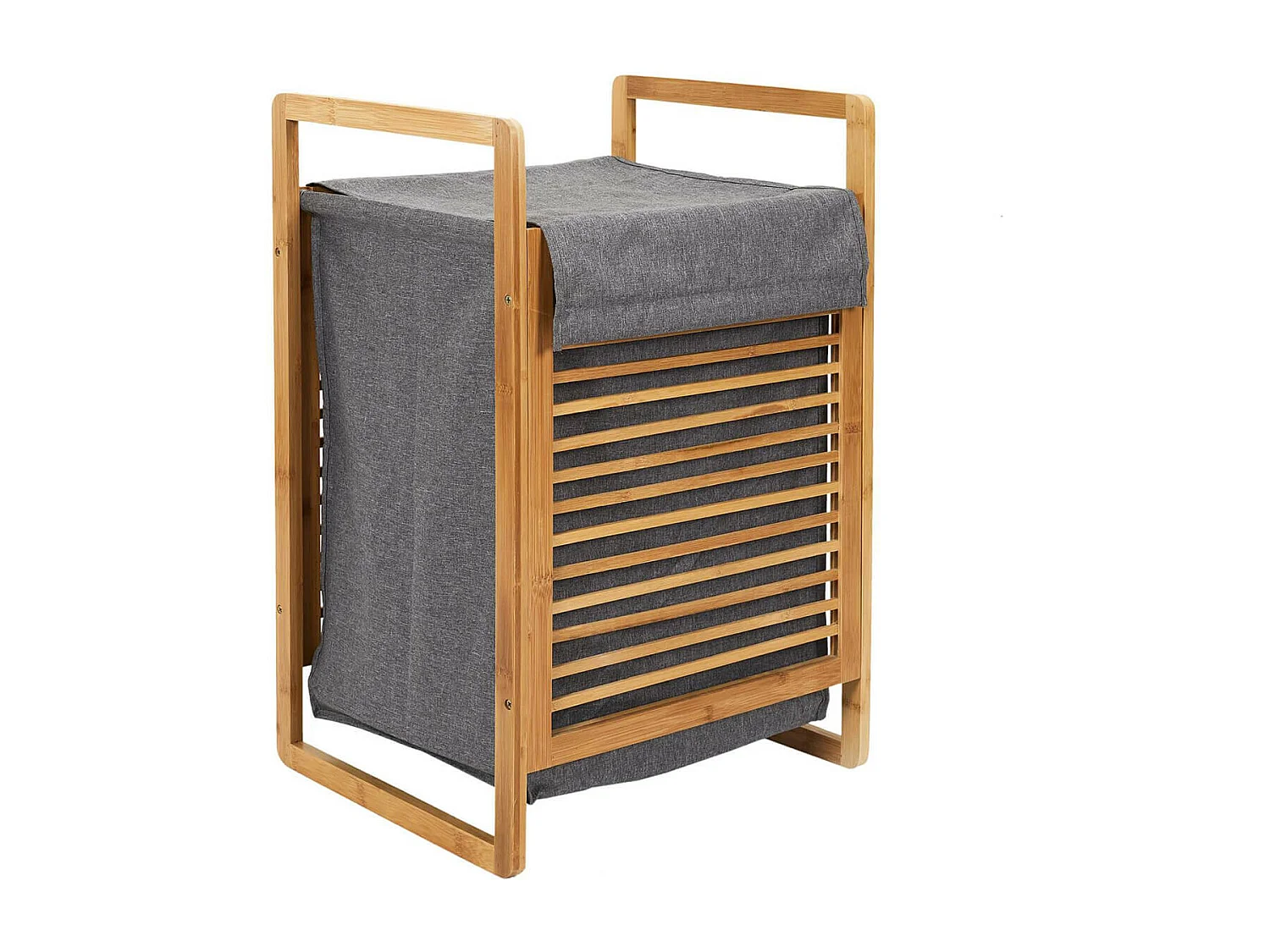 LAZEN - Panière à Linge Bambou et Tissu Gris