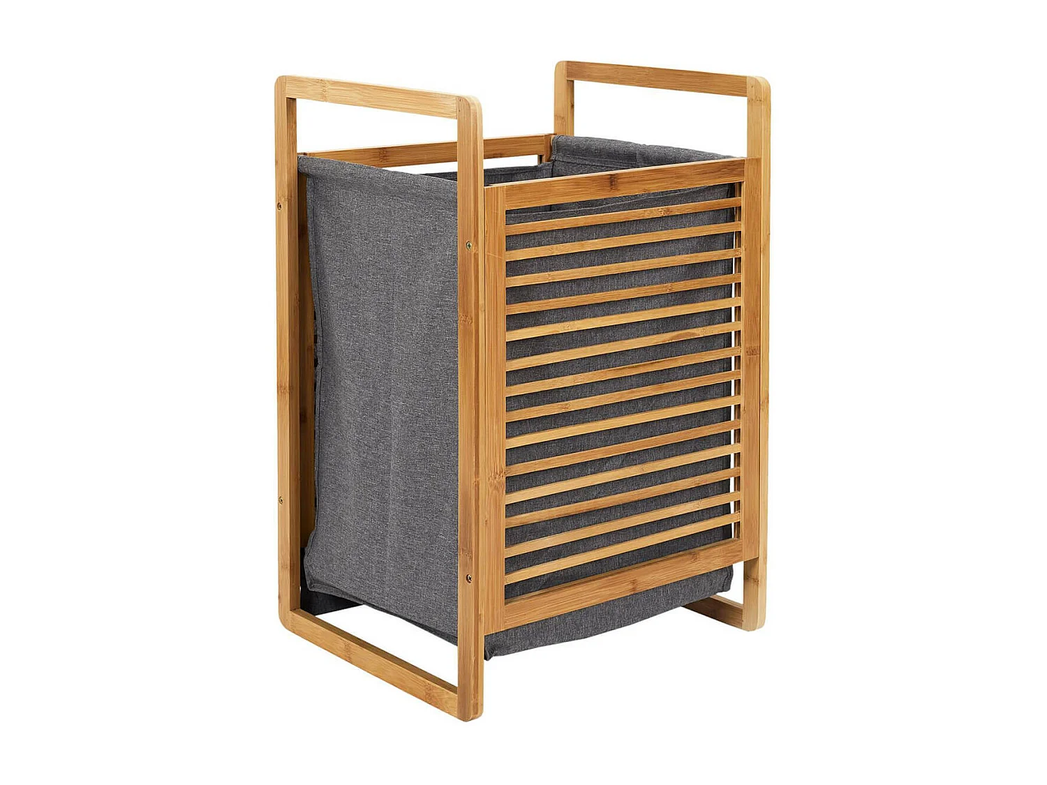 LAZEN - Panière à Linge Bambou et Tissu Gris