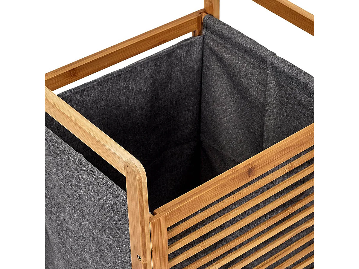 LAZEN - Panière à Linge Bambou et Tissu Gris