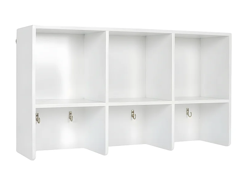 QIUSHY - Etagère Murale Blanches 3 Compartiments et Crochets