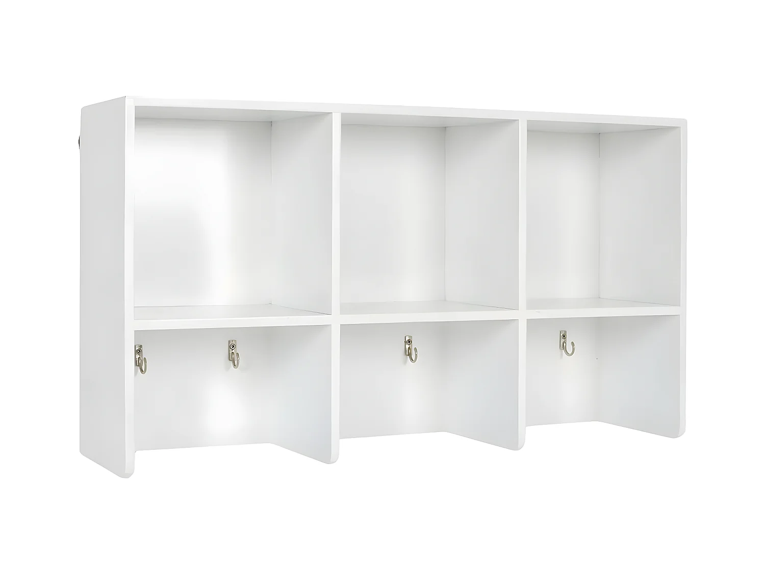 QIUSHY - Etagère Murale Blanches 3 Compartiments et Crochets