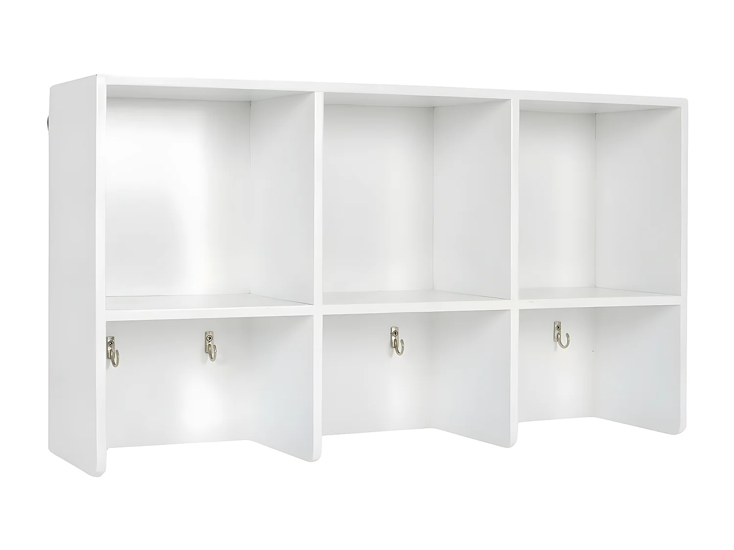 QIUSHY - Etagère Murale Blanches 3 Compartiments et Crochets