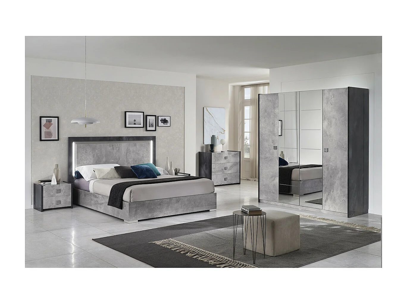 HYDE - Commode 3 Tiroirs Longueur 120cm Gris Effet Pierre