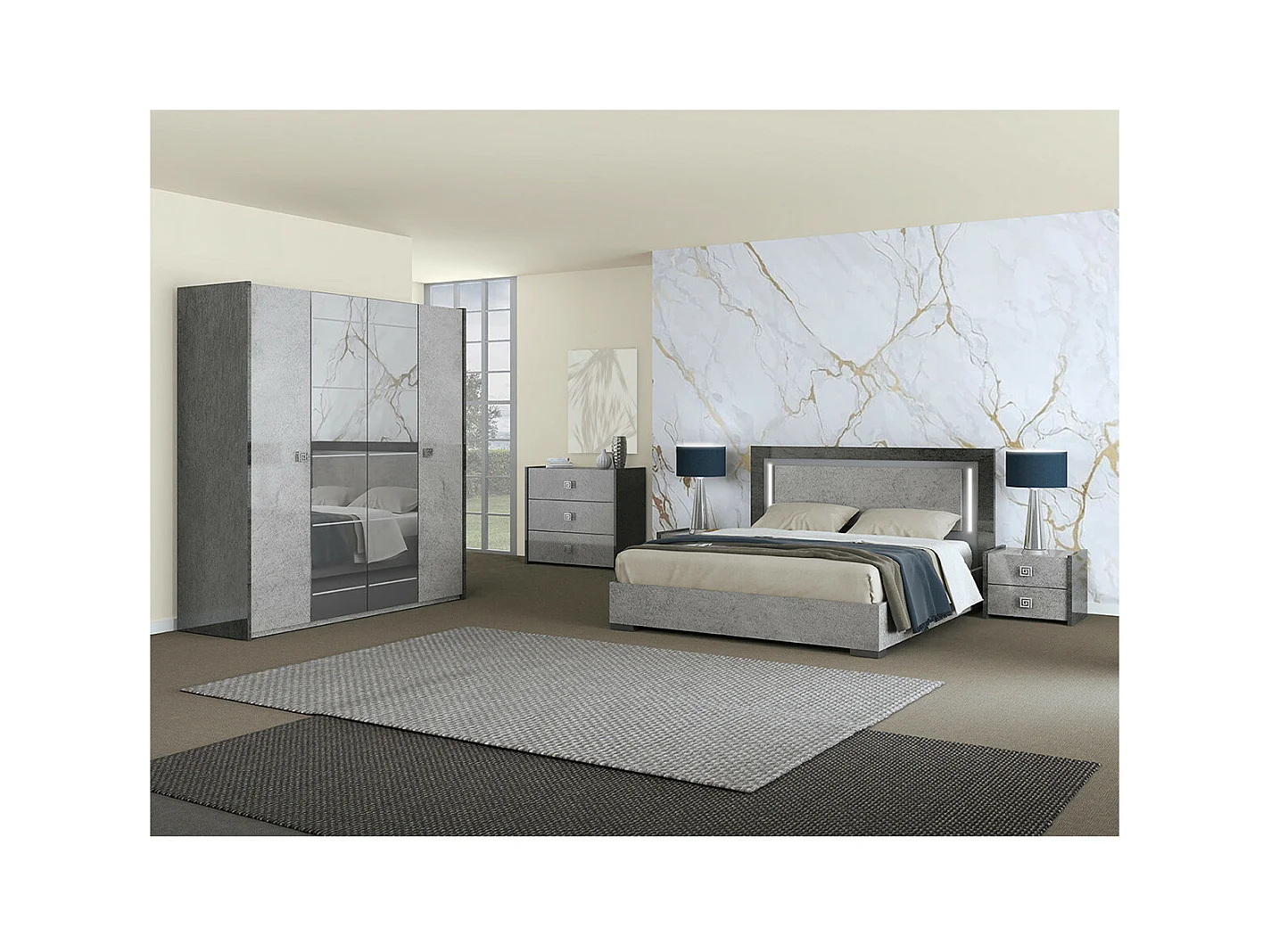 HYDE - Commode 3 Tiroirs Longueur 97.5cm Gris Effet Pierre