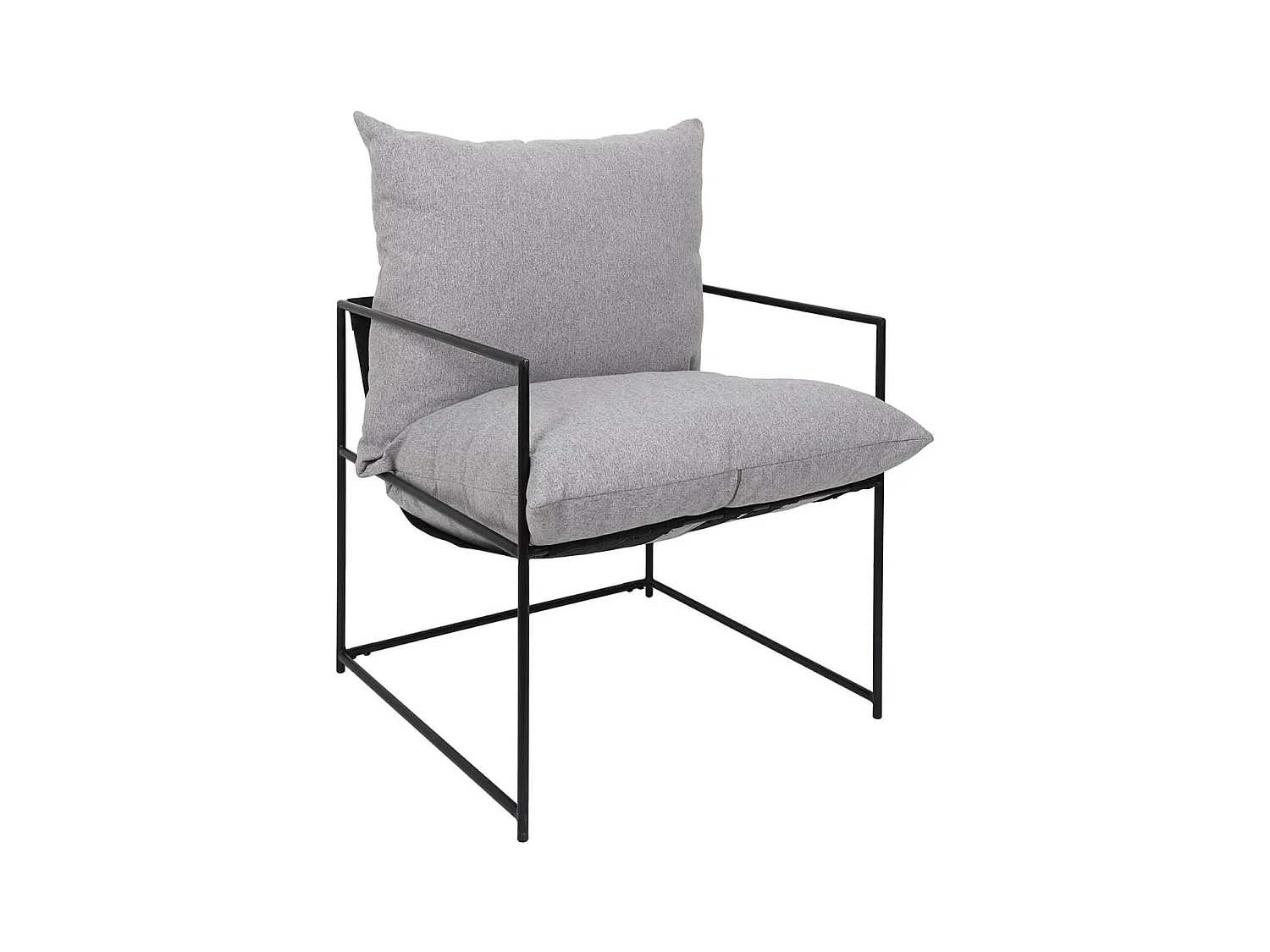 JAMIE - Fauteuil Design Métal Noir et Coussin Gris Chiné