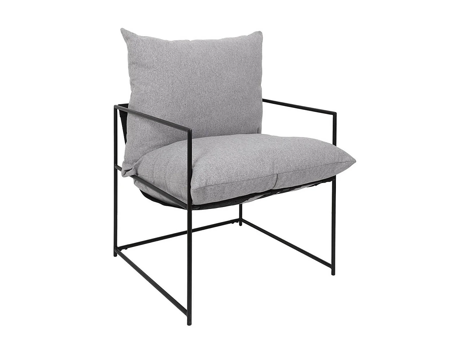 JAMIE - Fauteuil Design Métal Noir et Coussin Gris Chiné