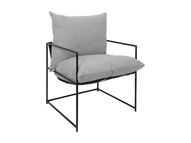 JAMIE - Fauteuil Design Métal Noir et Coussin Gris Chiné