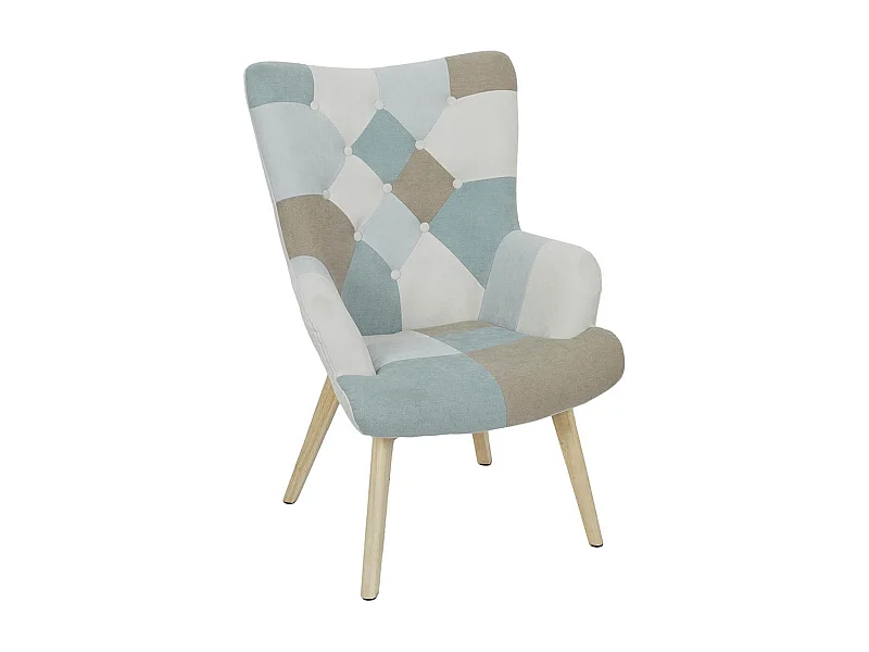 DAMAS - Fauteuil Motif Patchwork Bleu et Gris