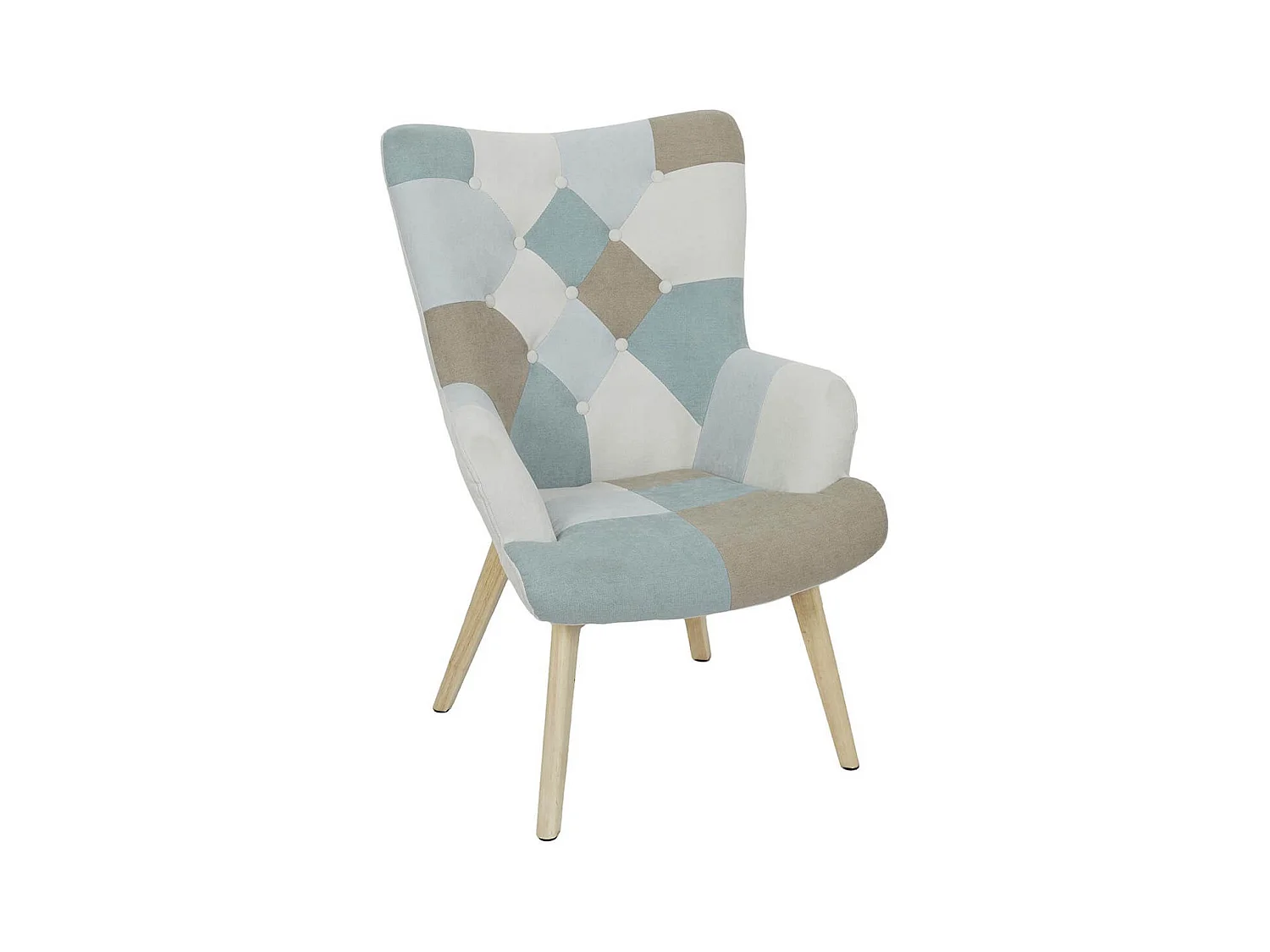 DAMAS - Fauteuil Motif Patchwork Bleu et Gris
