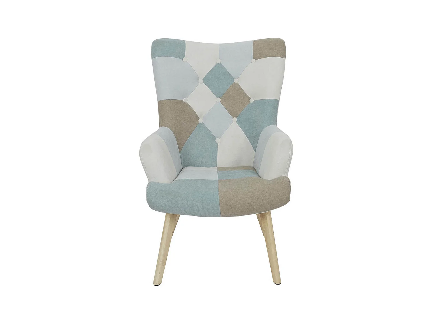 DAMAS - Fauteuil Motif Patchwork Bleu et Gris