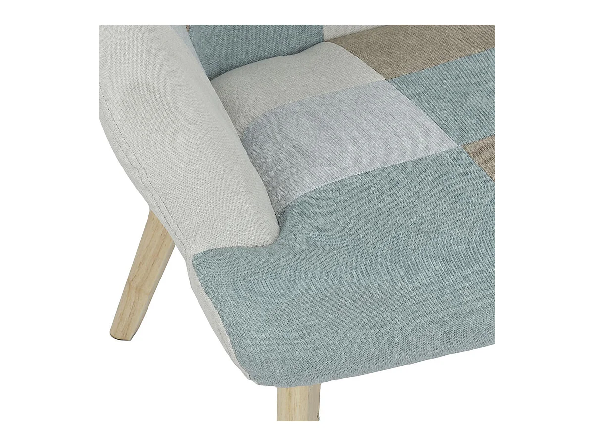 DAMAS - Fauteuil Motif Patchwork Bleu et Gris