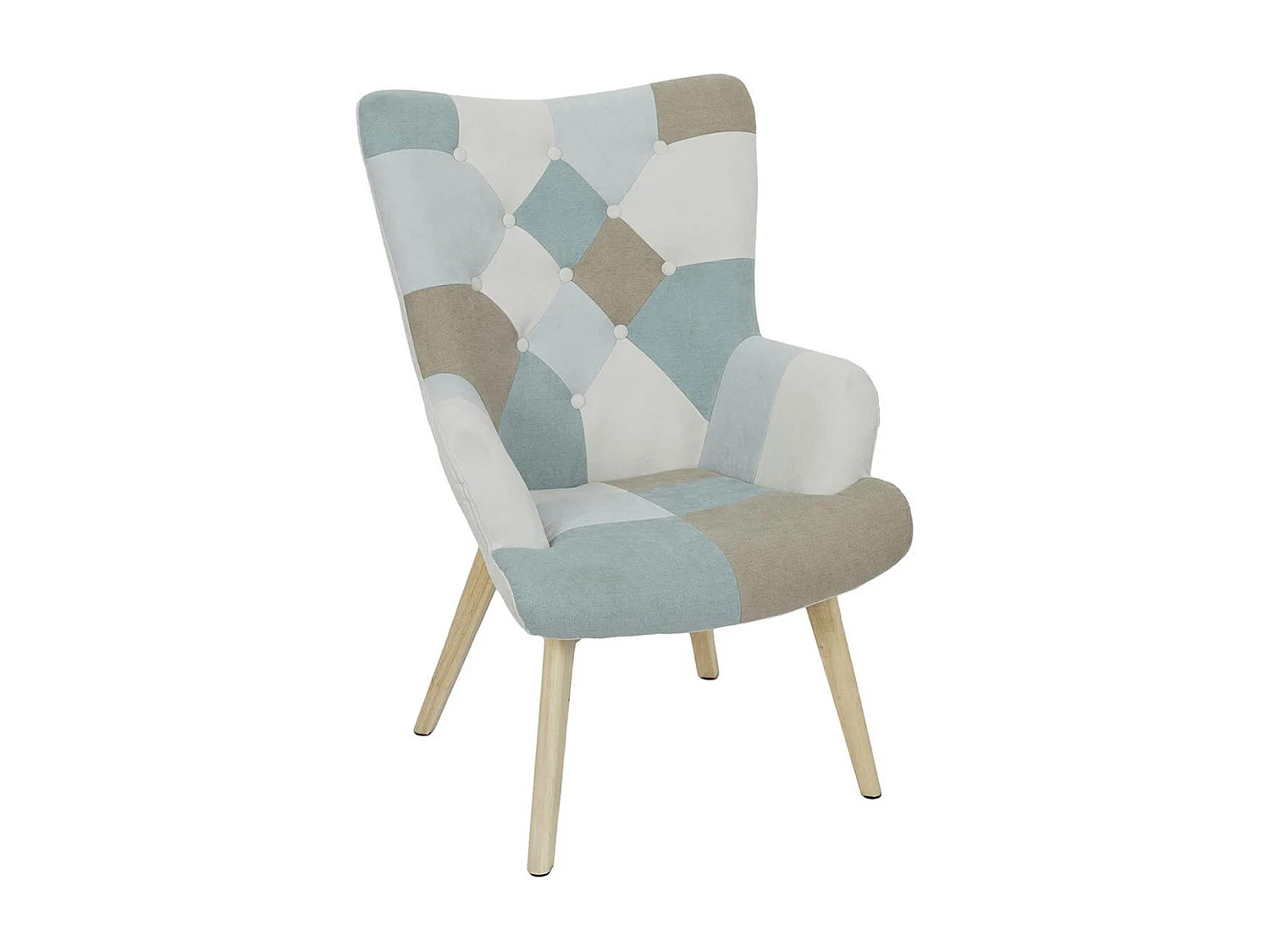 DAMAS - Fauteuil Motif Patchwork Bleu et Gris