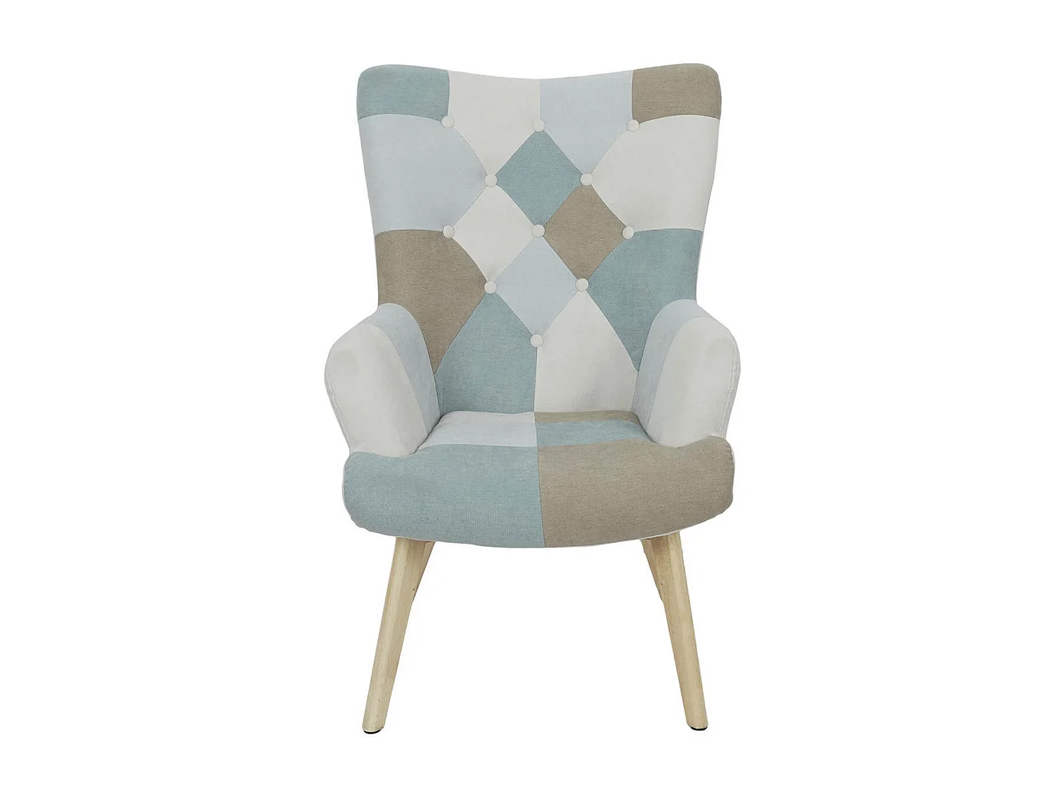 DAMAS - Fauteuil Motif Patchwork Bleu et Gris
