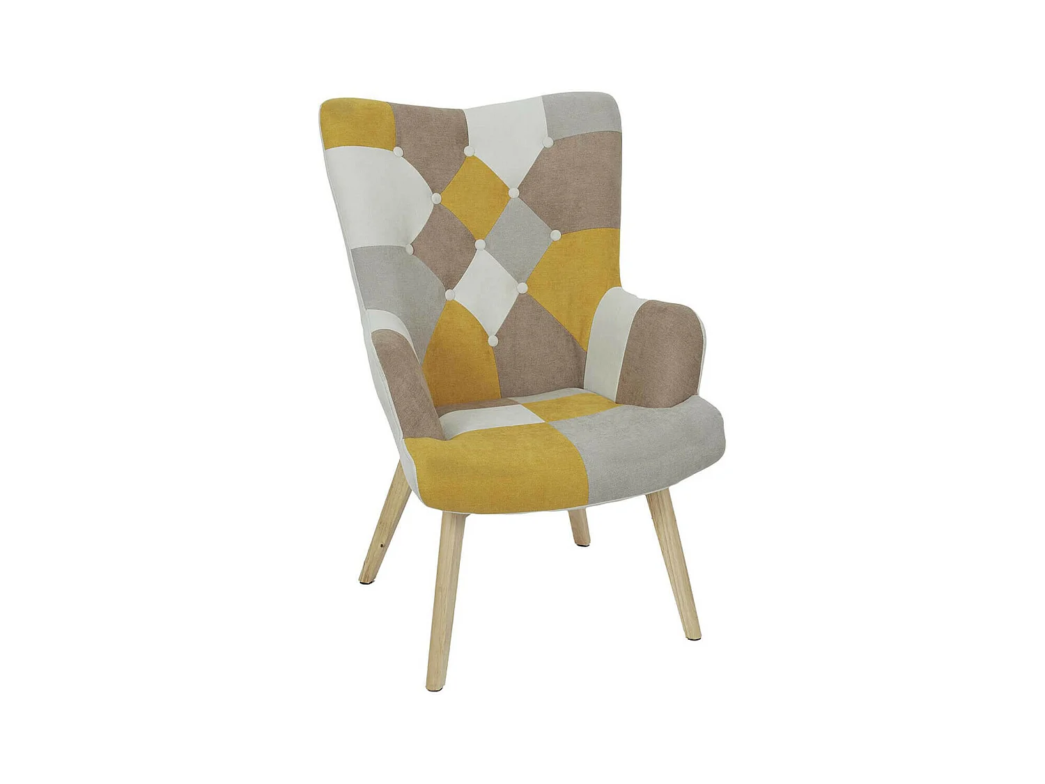 DAMAS - Fauteuil Motif Patchwork Jaune Taupe et Gris
