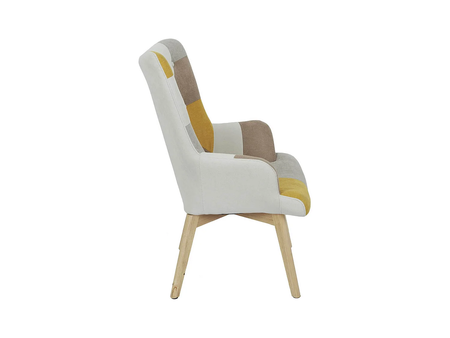 DAMAS - Fauteuil Motif Patchwork Jaune Taupe et Gris