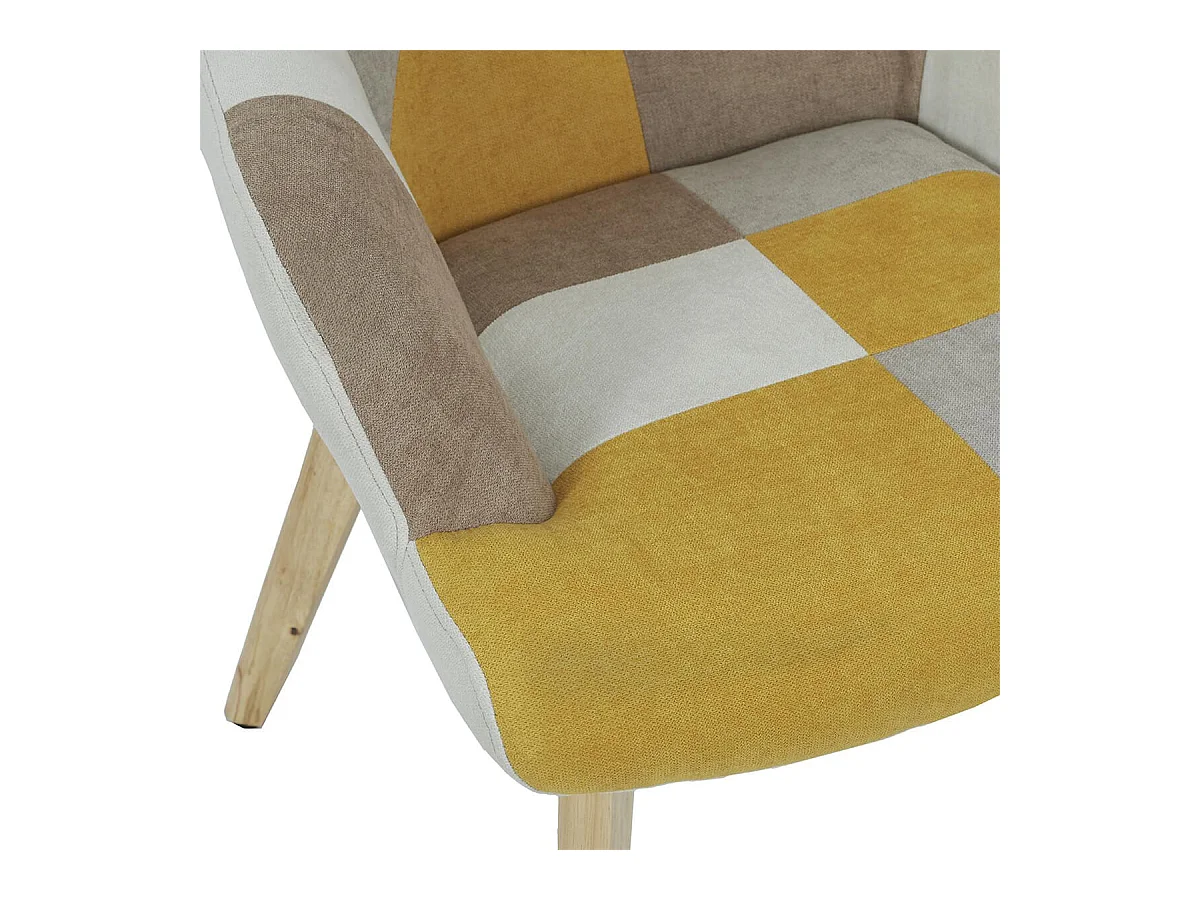 DAMAS - Fauteuil Motif Patchwork Jaune Taupe et Gris