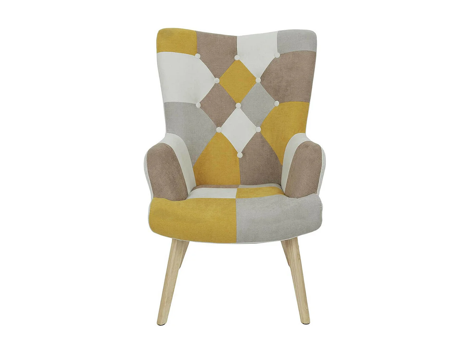 DAMAS - Fauteuil Motif Patchwork Jaune Taupe et Gris