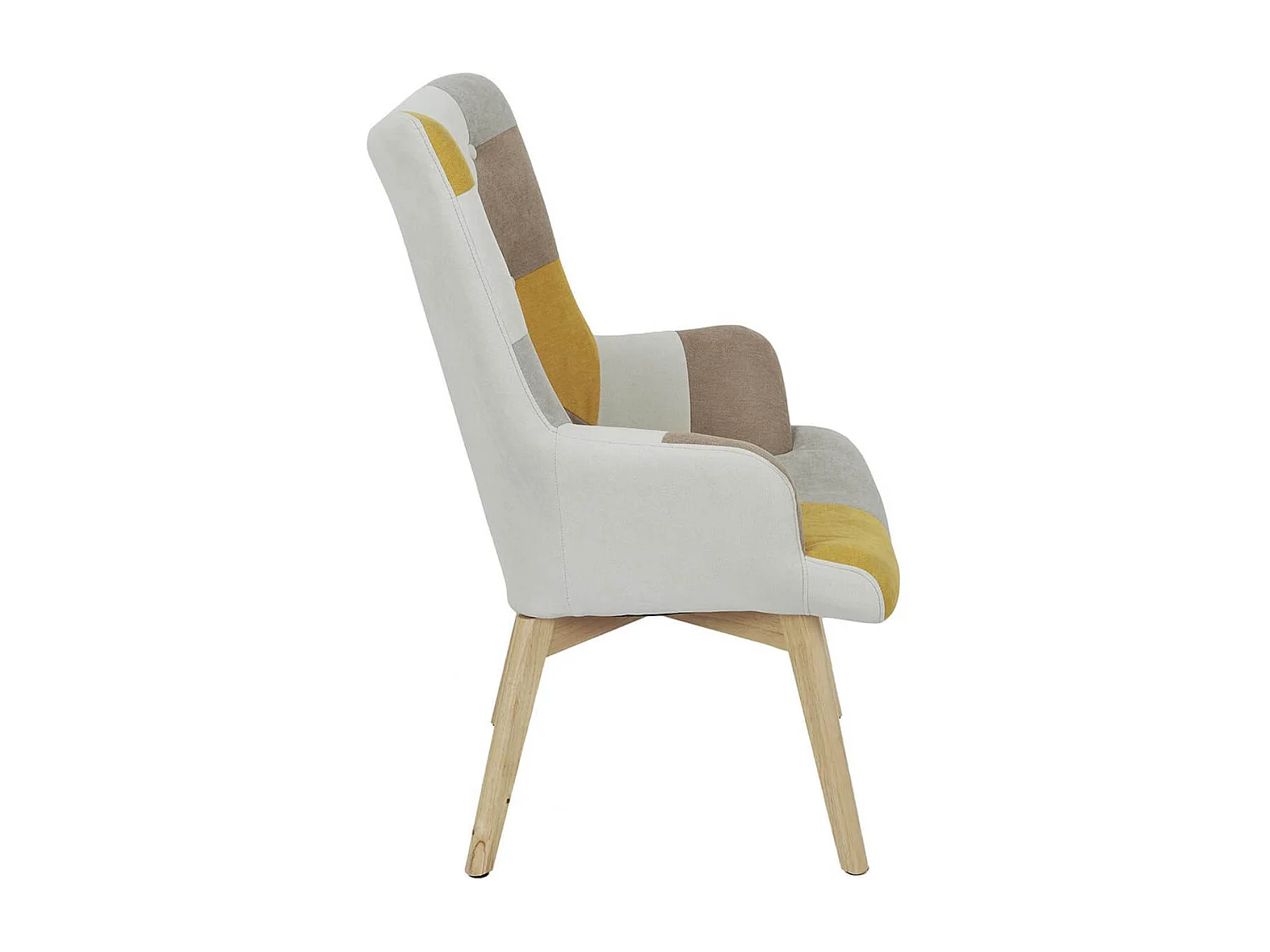 DAMAS - Fauteuil Motif Patchwork Jaune Taupe et Gris
