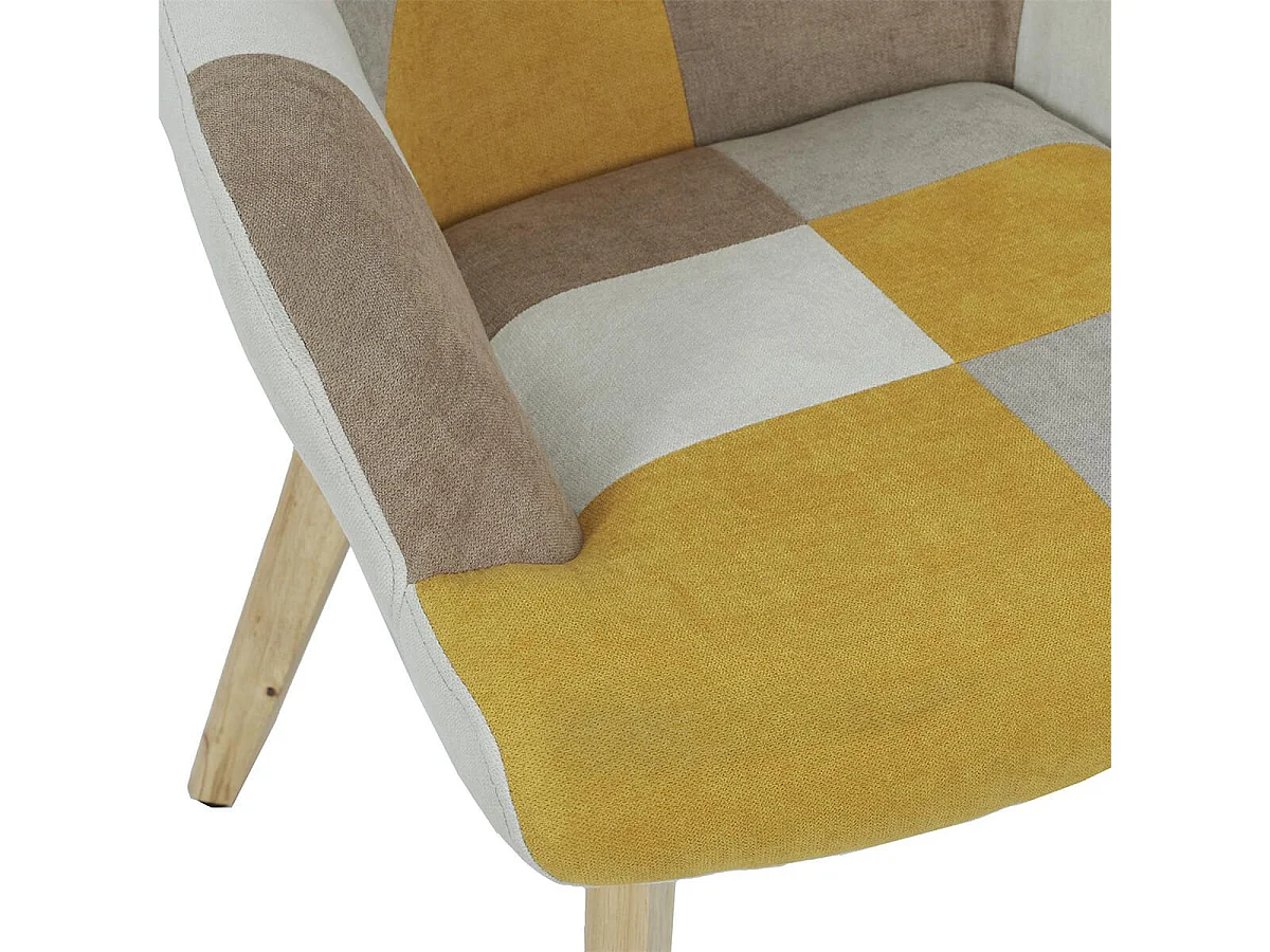 DAMAS - Fauteuil Motif Patchwork Jaune Taupe et Gris