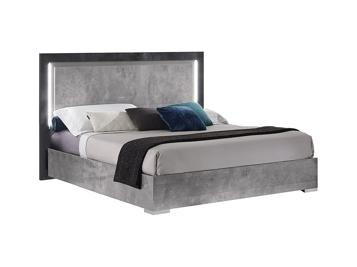 HYDE - Chambre Complète 140x190cm Gris Effet Pierre avec Leds