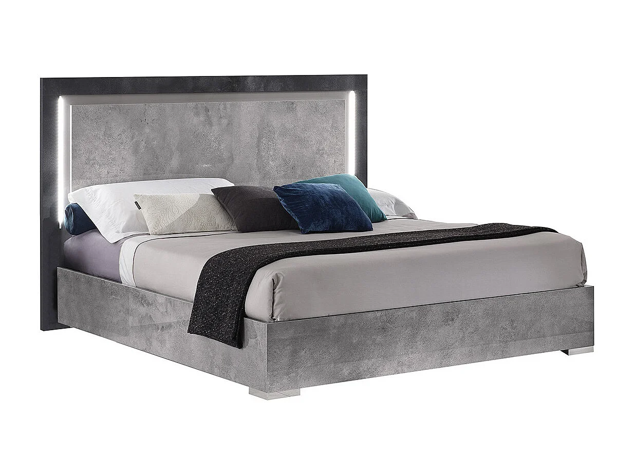 HYDE - Chambre Complète 160x200cm Gris Effet Pierre avec Leds