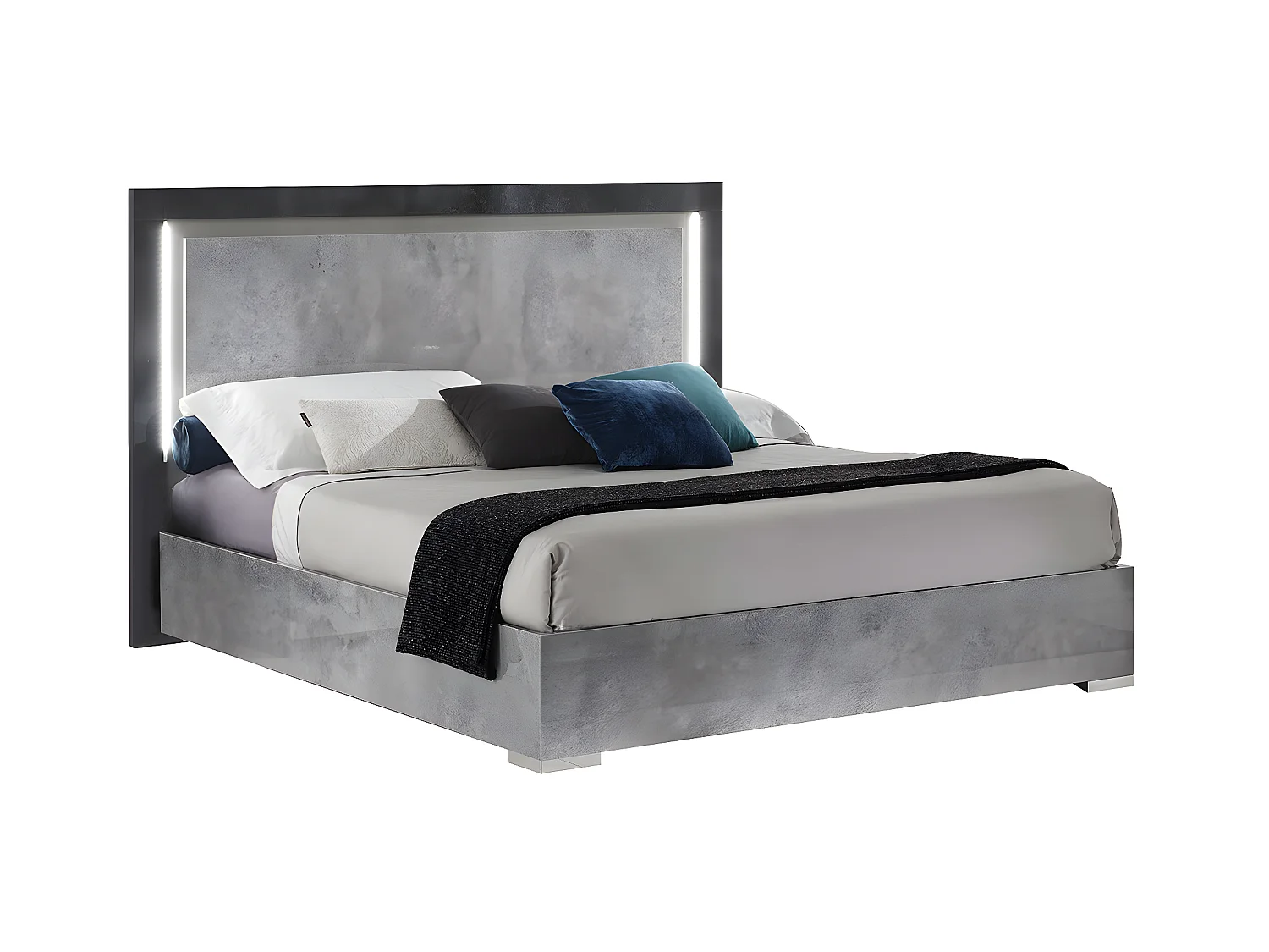 HYDE - Chambre 160x200cm Gris Effet Pierre avec Leds