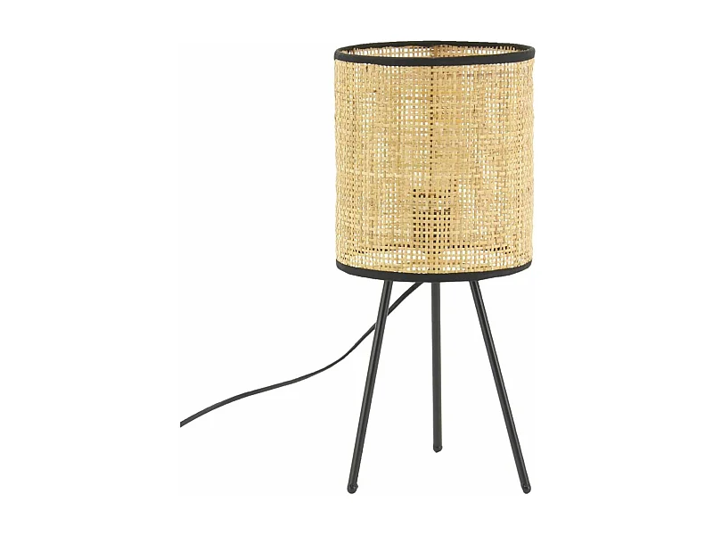 Lampe de chevet en métal et cannage