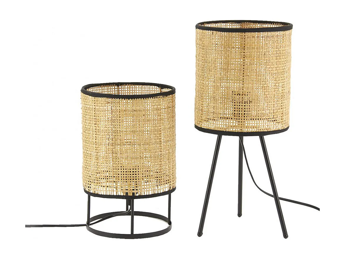 Lampe de chevet en métal et cannage