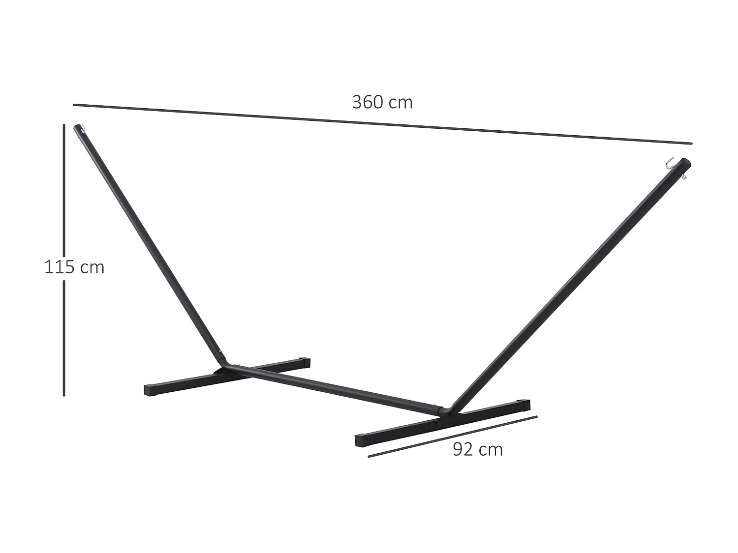 Support pied de hamac structure robuste métal époxy noir dim. 3,60L x 0,92l x 1,15H m