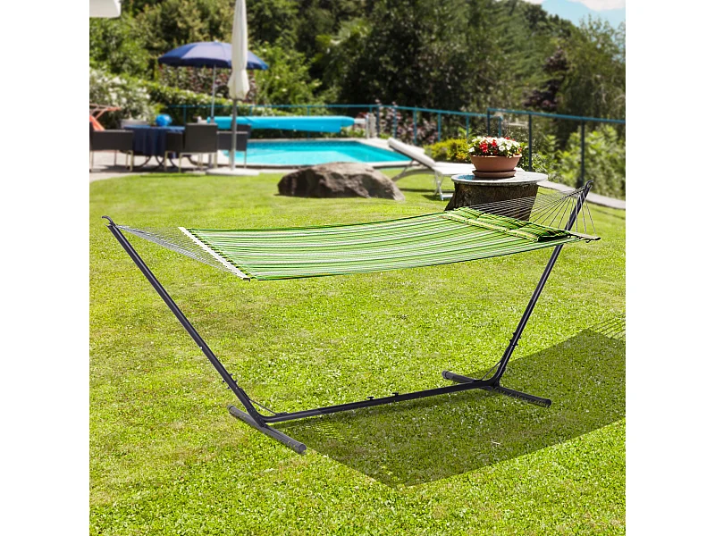 Support pied de hamac réglable structure robuste métal époxy noir dim. 3,08-3,80L x 1,08l x 1,20H m