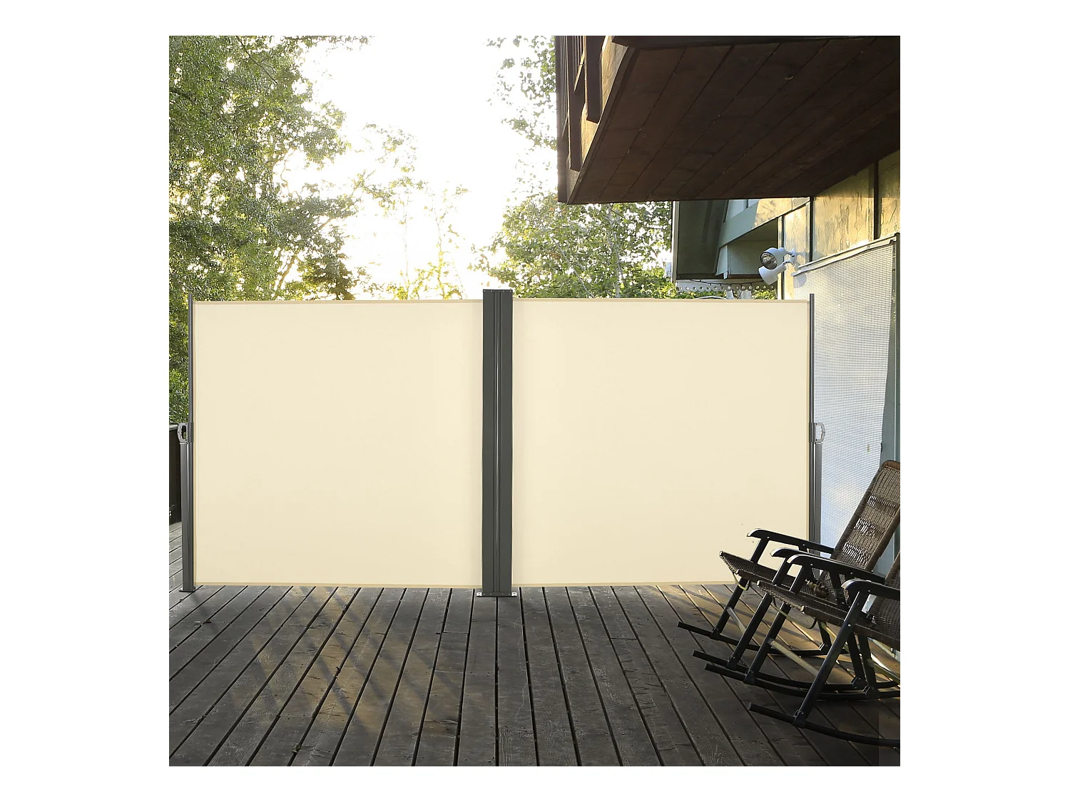 Double store latéral brise-vue paravent rétractable dim. 6L x 1,60H m polyester anti-UV haute densité crème