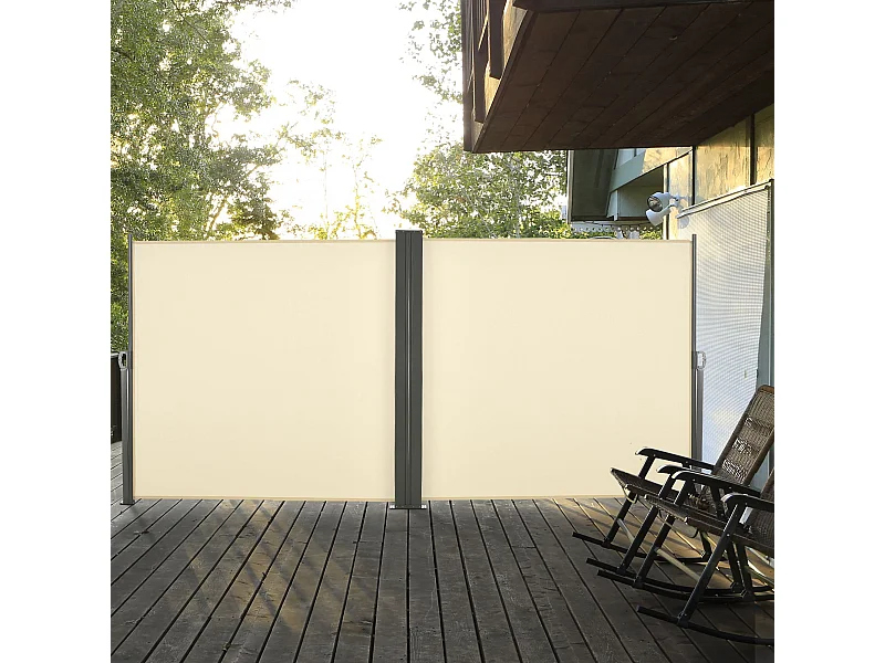 Double store latéral brise-vue paravent rétractable dim. 6L x 1,60H m polyester anti-UV haute densité crème