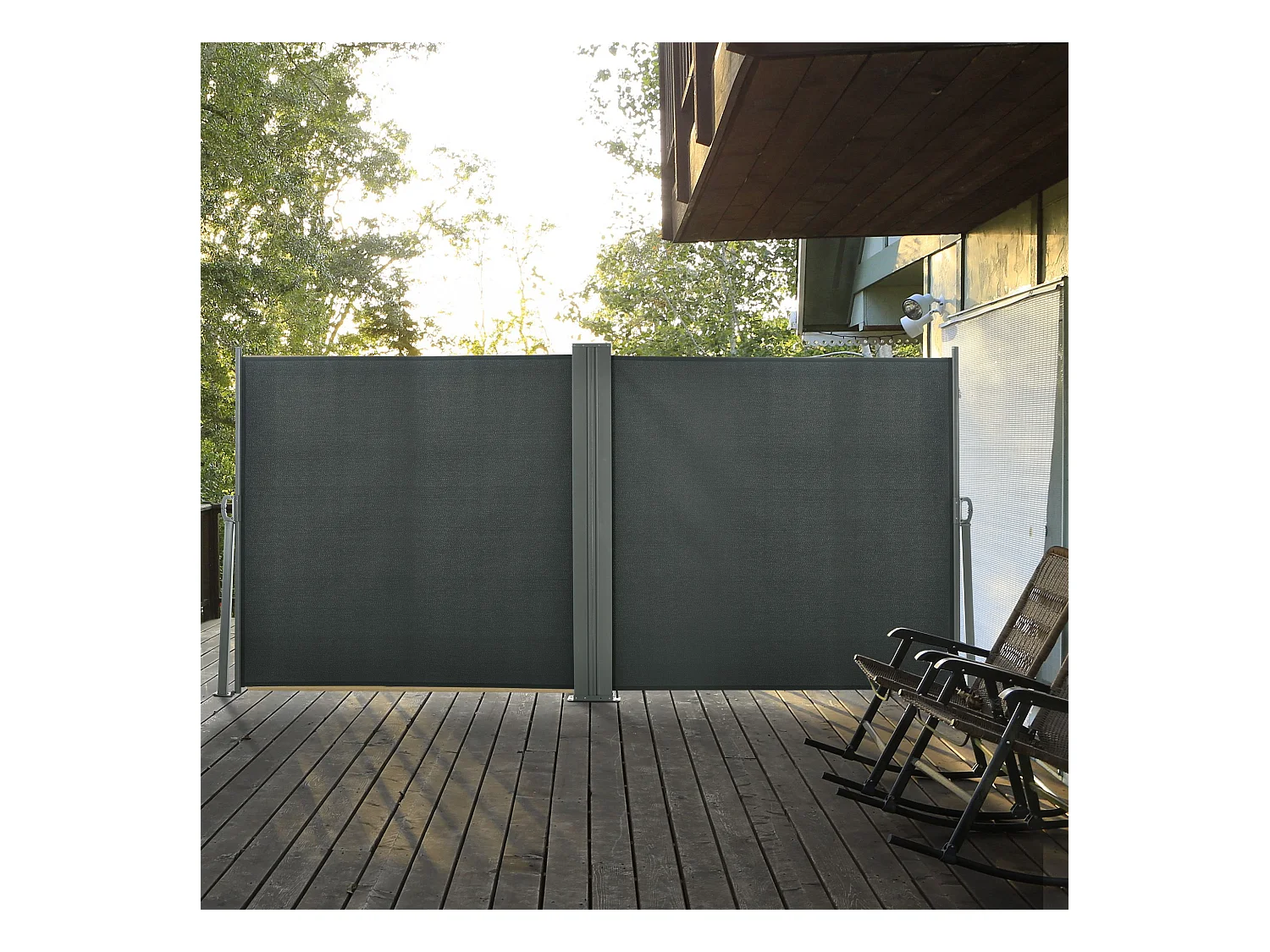 Double store latéral brise-vue paravent rétractable dim. 6L x 1,60H m polyester anti-UV haute densité gris