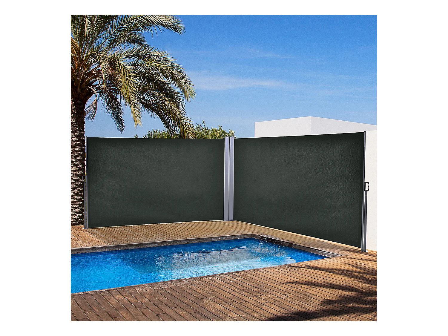 Double store latéral brise-vue paravent rétractable dim. 6L x 1,60H m polyester anti-UV haute densité gris